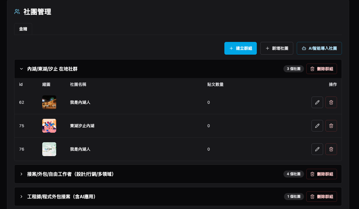 社團列表與 AI 智能導入